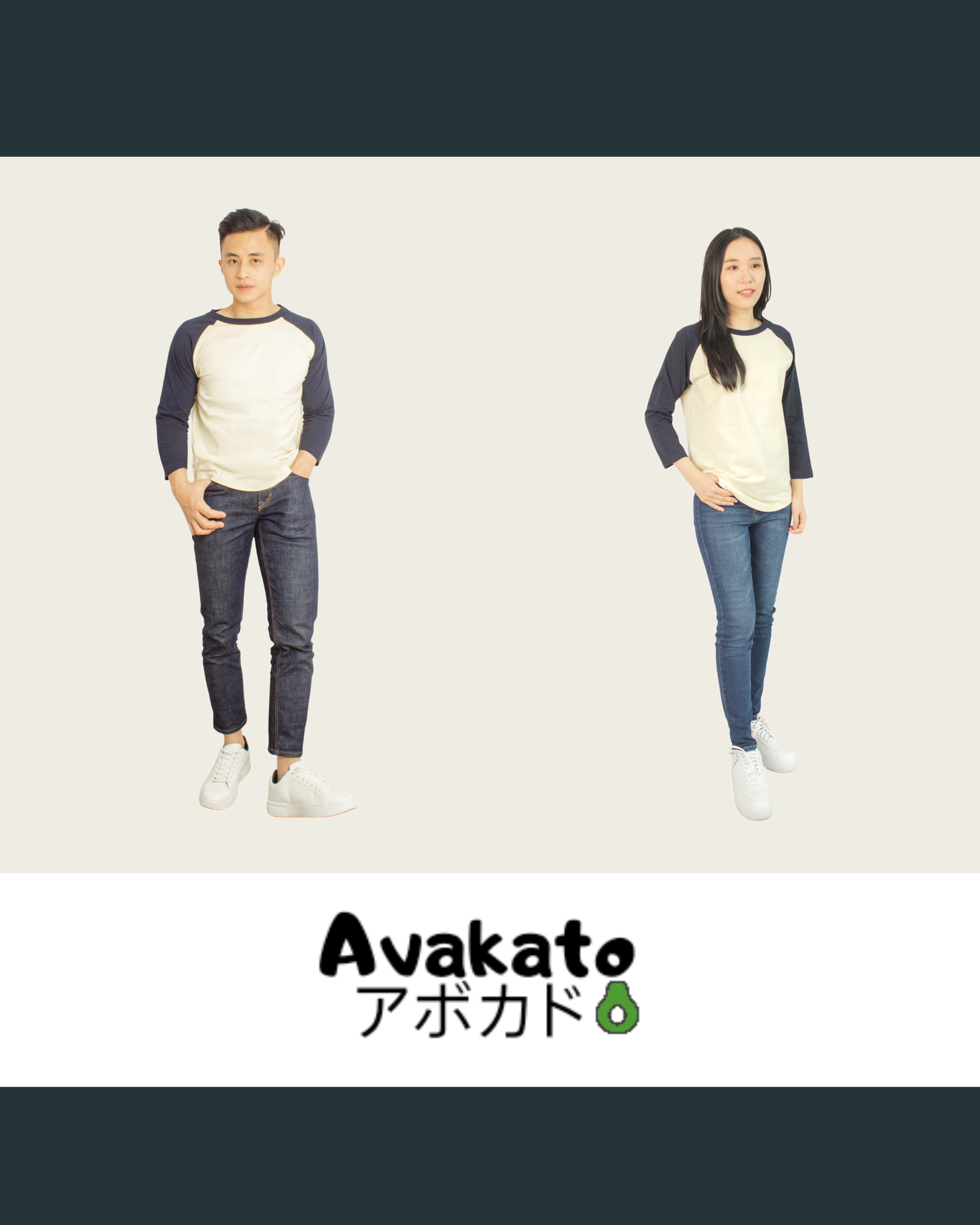 Japanese Heavyweight Raglan 3/4 Sleeve Tee Unisex (Almond + Dark Blue Sleeve)